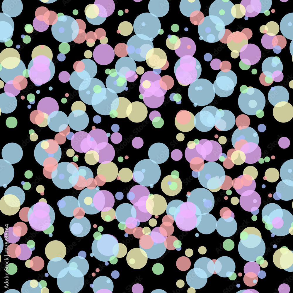 colorful confetti circle decoration for New Year poster background. Bokeh lights effect vector. blue, green and rose color round confetti dots, circles scatter on black. Glamour bokeh background.