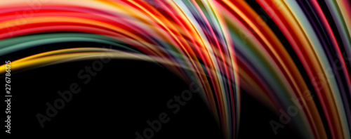 Fluid color rainbow style wave abstract background, techno modern design on black