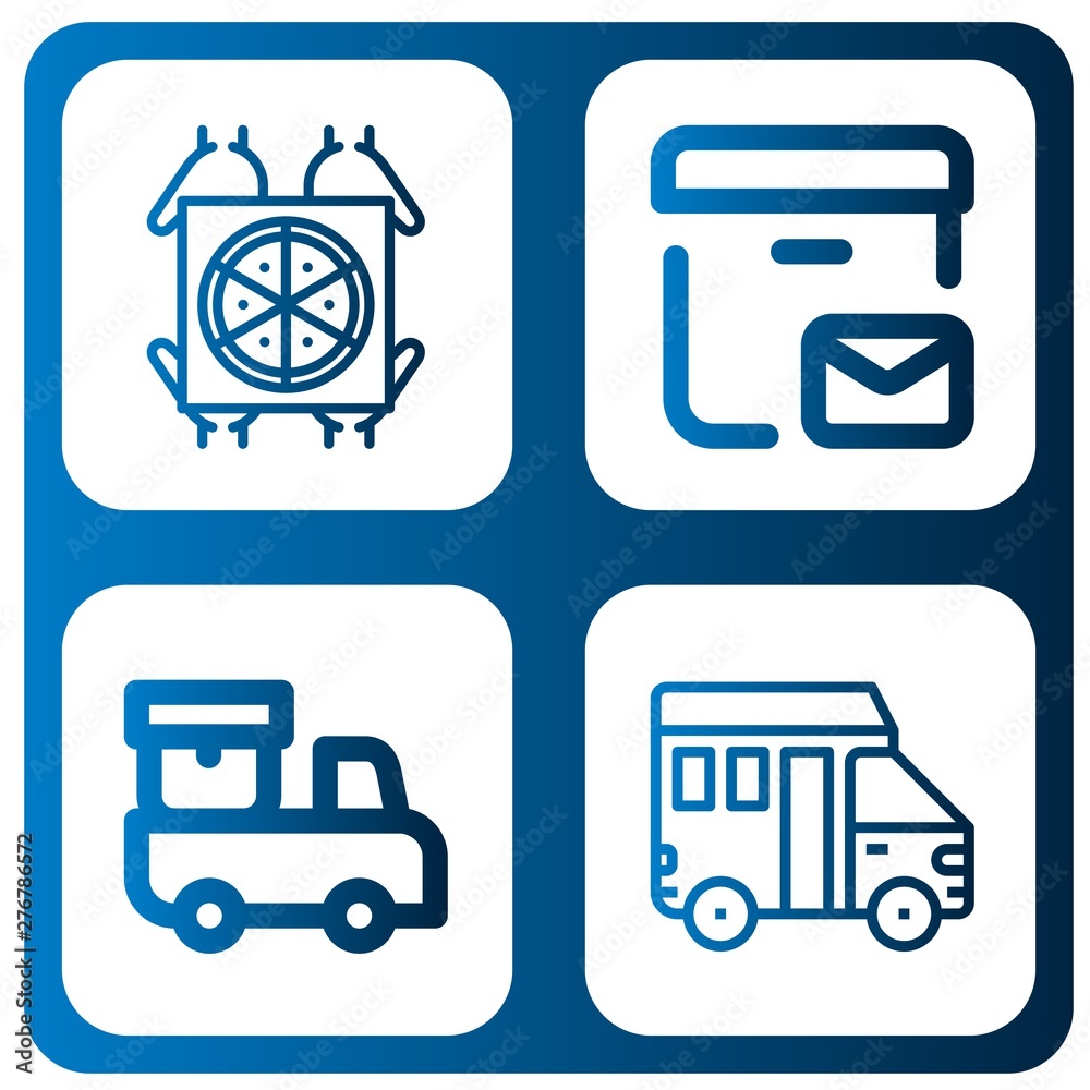 Set of deliver icons such as Pizza deliver, Postal delivery, Delivery truck, Van , deliver Set of deliver icons such as Pizza deliver, Postal delivery, Delivery truck, Van , deliver