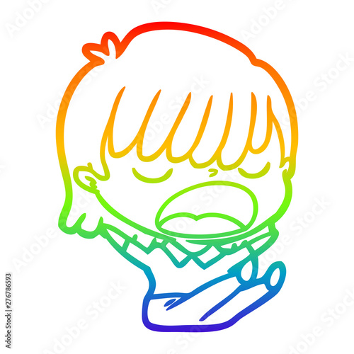 rainbow gradient line drawing cartoon woman talking loudly
