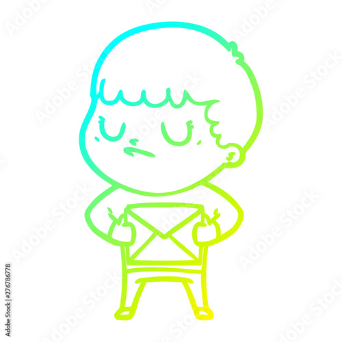 cold gradient line drawing cartoon grumpy boy