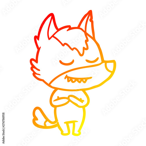 warm gradient line drawing friendly cartoon wolf