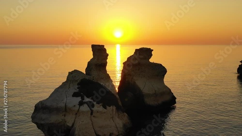 Torre dell'Orso, Puglia, Italy. Aerial view of the beautiful sunrise, sea and cliffs