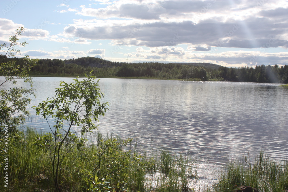 Fototapeta premium landscape with lake and clouds