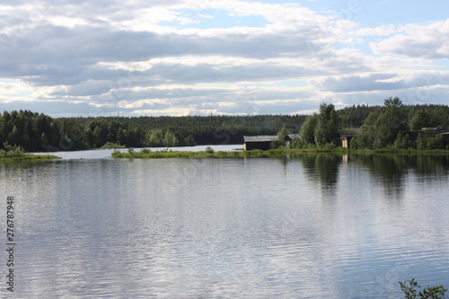 landscape with lake and blue sky