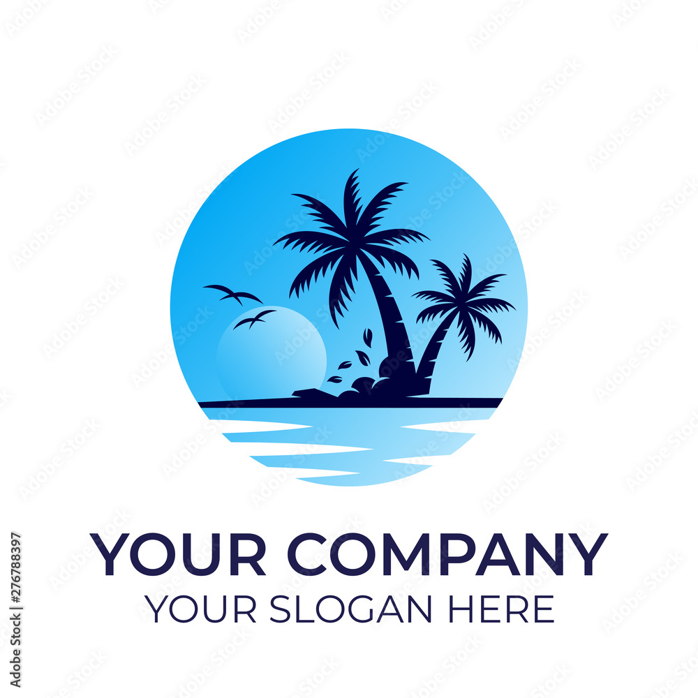 beach logo design with modern concepts vector template on white background