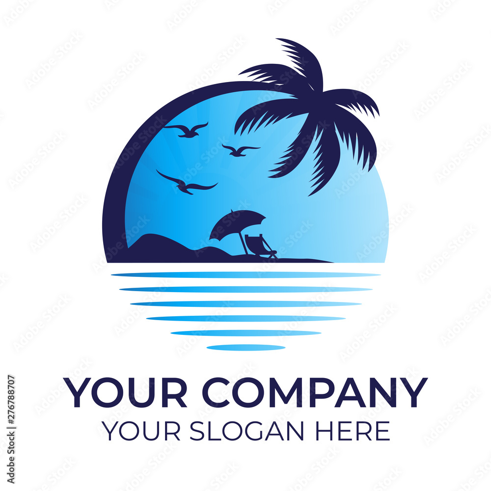 beach logo design with modern concepts vector template on white ...