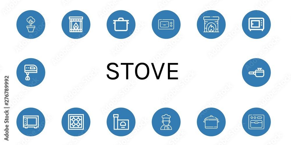Set of stove icons such as Pot, Fireplace, Microwave, Stove, Cooker, Oven, Electric mixer, Cooking pot , stove
