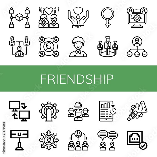 Set of friendship icons such as Connection  Network  Team  Give  Community  Female  Home team  Leadership  Connected  Teamwork  Connectivity   friendship