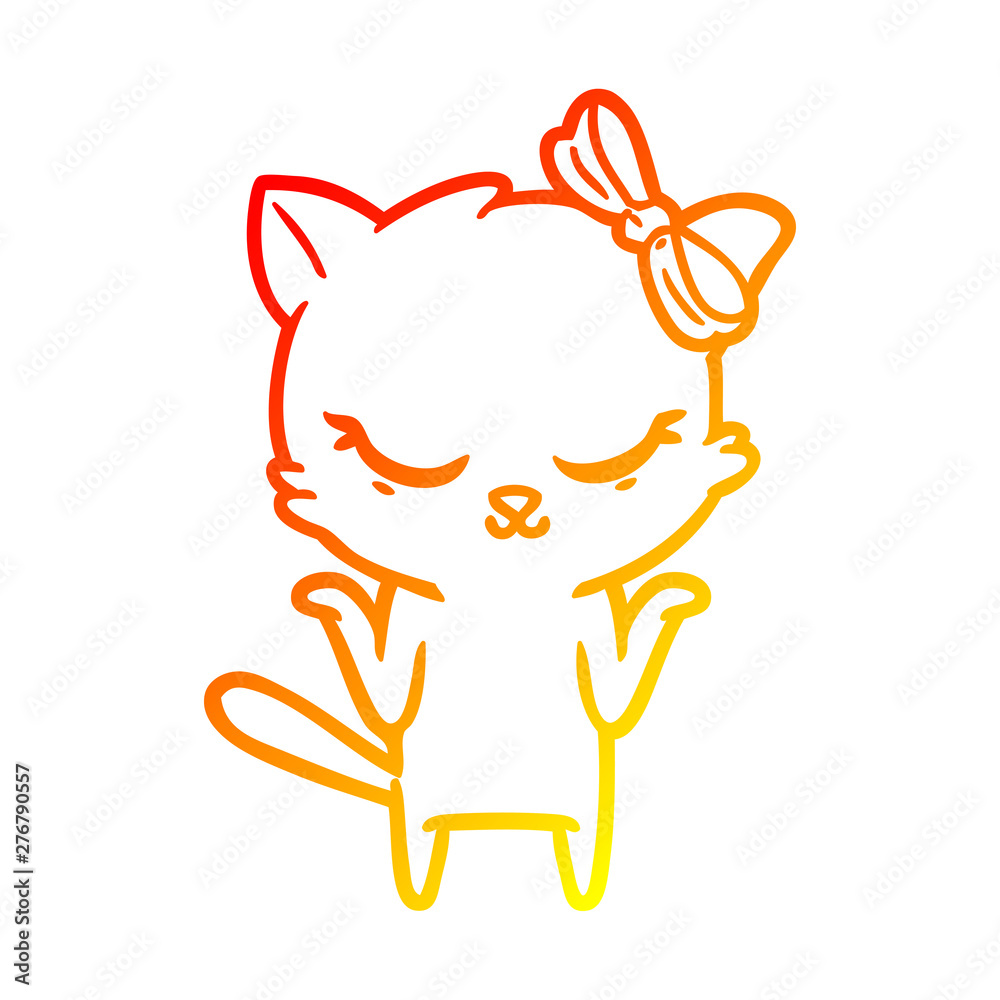 warm gradient line drawing cute cartoon cat with bow warm gradient line drawing cute cartoon cat with bow