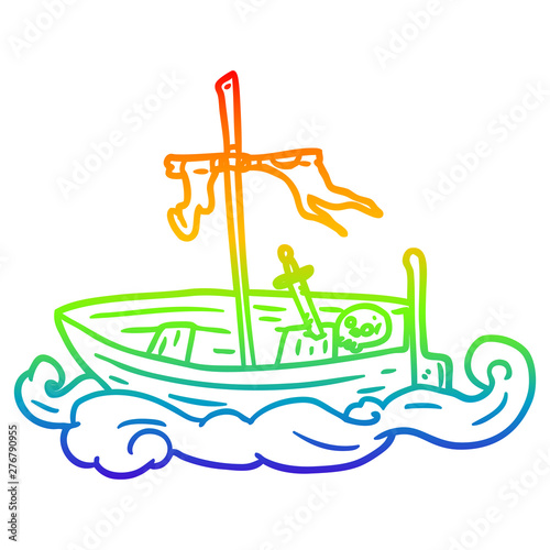 rainbow gradient line drawing old shipwrecked boat