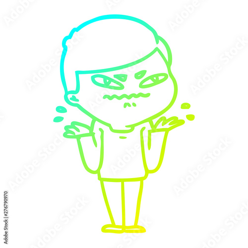cold gradient line drawing cartoon exasperated man