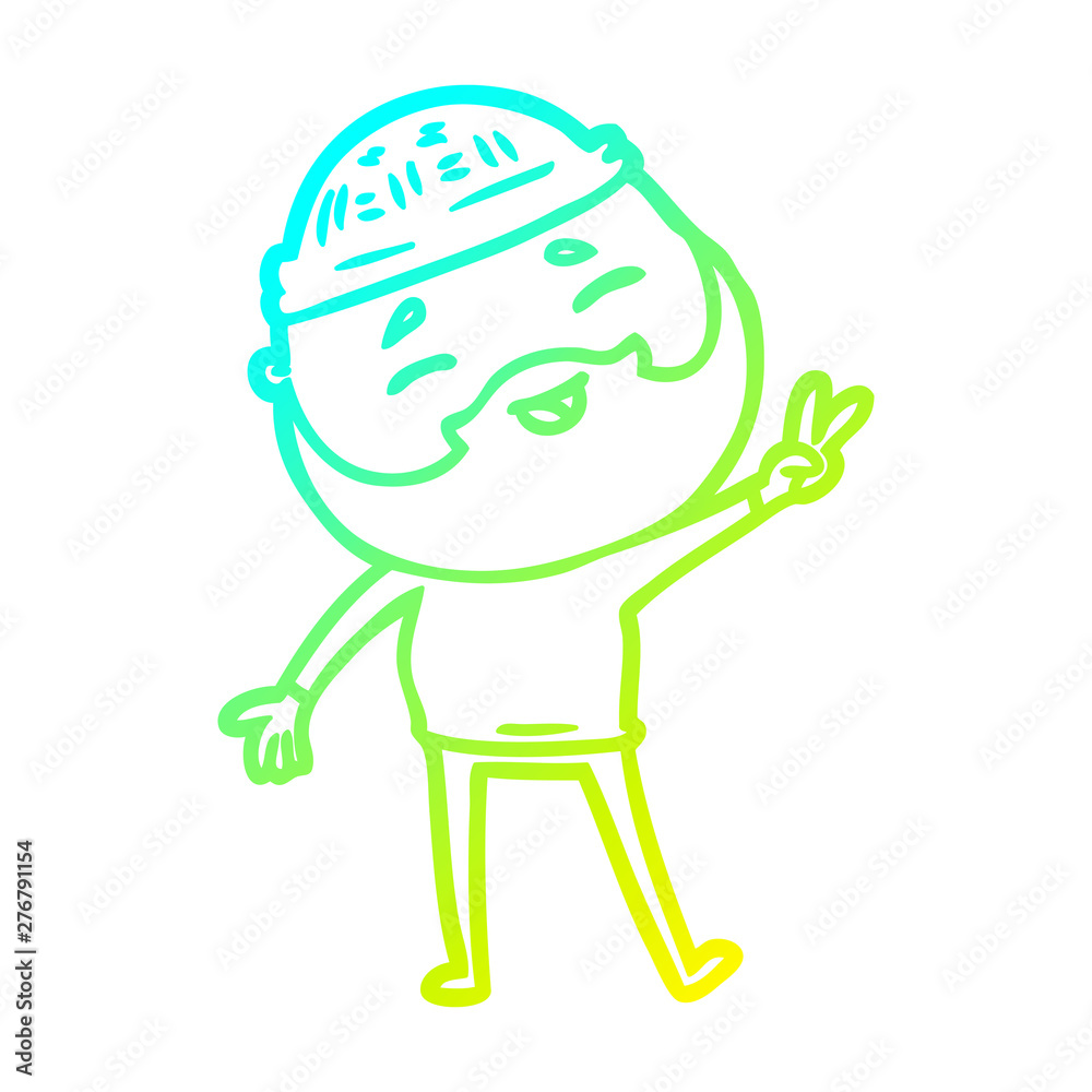 cold gradient line drawing cartoon happy bearded man