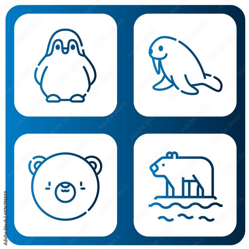 Set of arctic icons such as Penguin, Walrus, Bear, Polar bear , arctic Set of arctic icons such as Penguin, Walrus, Bear, Polar bear , arctic