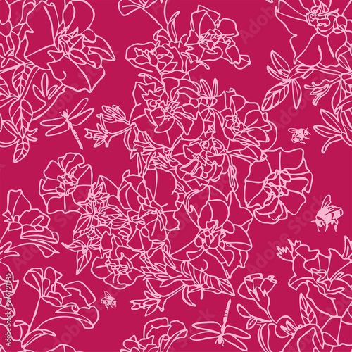 Seamless floral pattern with white flowers on red background. Vector