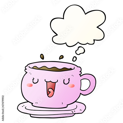 cute cartoon cup and saucer and thought bubble in smooth gradient style