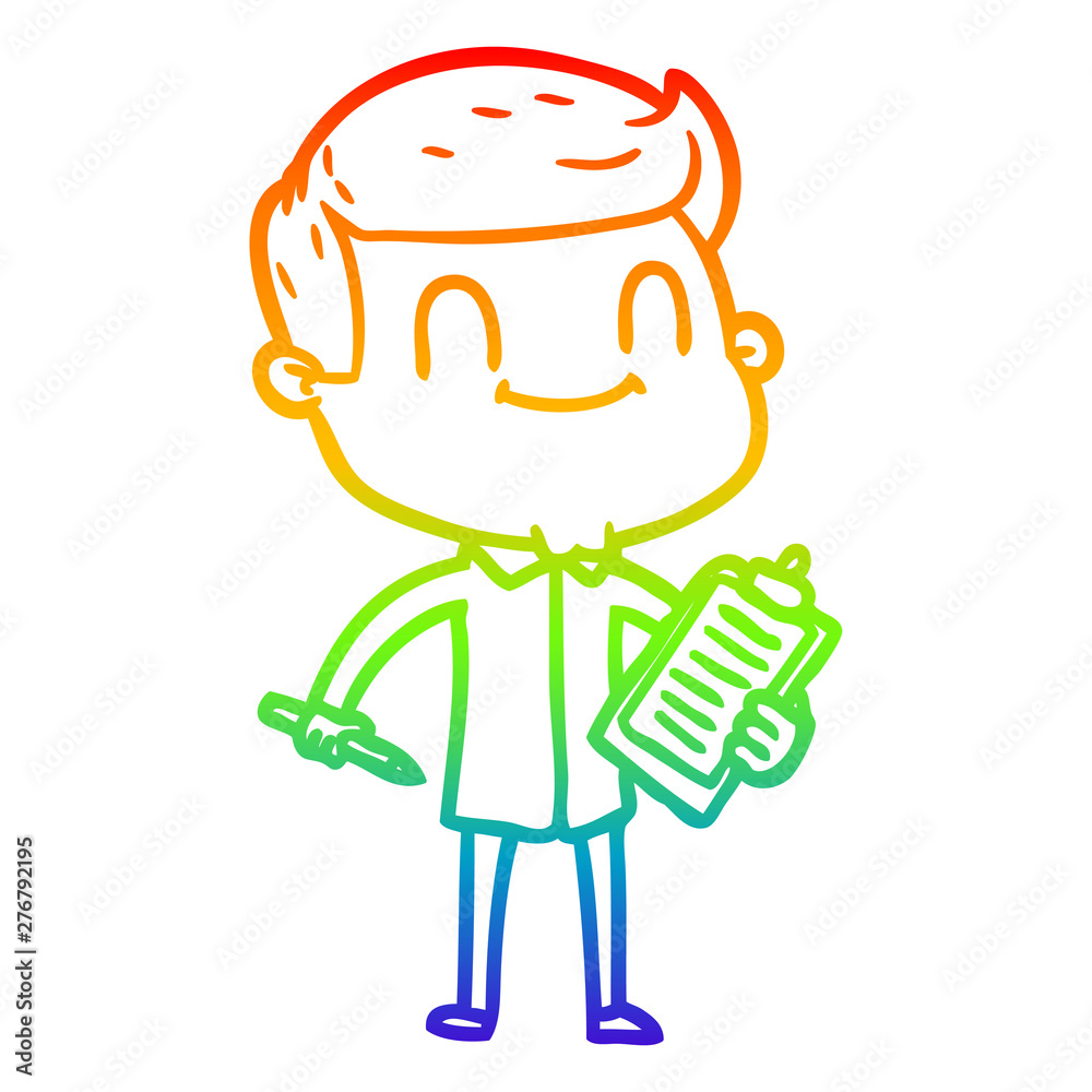 Fototapeta premium rainbow gradient line drawing cartoon friendly man