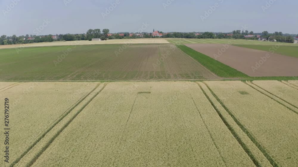 Aerial view, low flight over Agricultural area, Meadows, rye field, Wetterau, Hesse, Germany Aerial view, low flight over Agricultural area, Meadows, rye field, Wetterau, Hesse, Germany