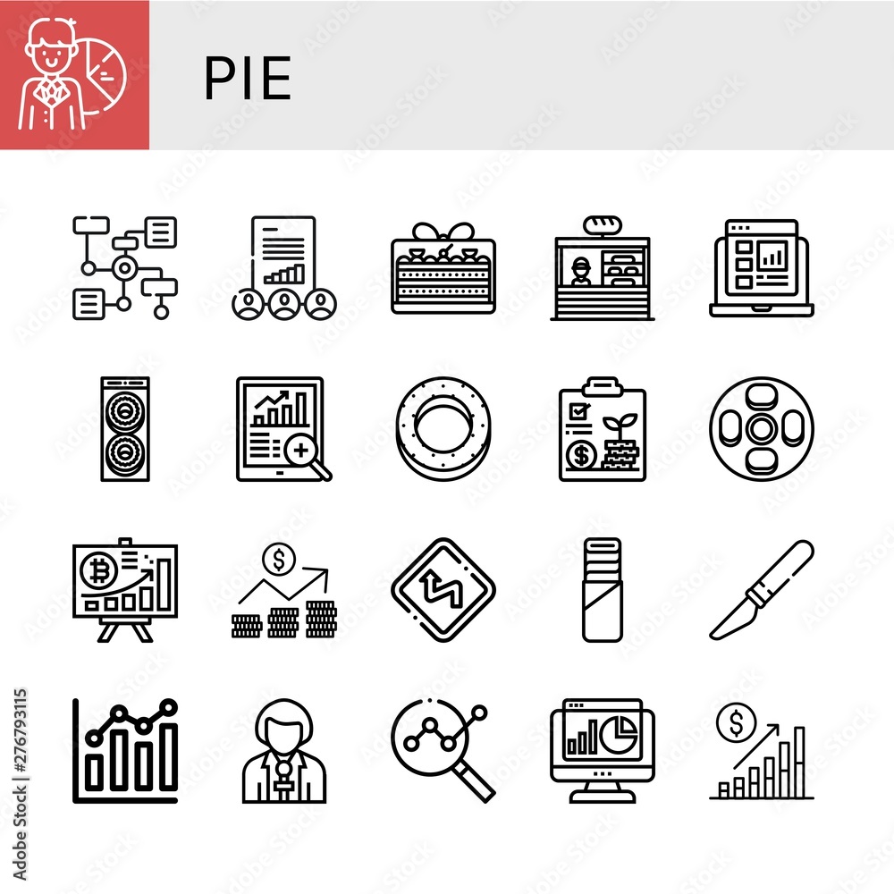 Fototapeta premium Set of pie icons such as Pie chart, Diagram, Statistics, Cake, Bakery, Report, Donut, Data analytics, Bagel, Analytics, Cheesecake, Graph, Curves, Pie, Slice, Combination chart ,