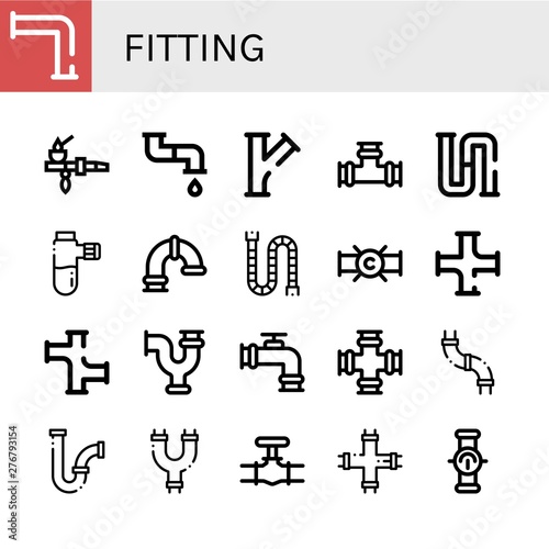 Set of fitting icons such as Pipe, Piping, Pipes , fitting