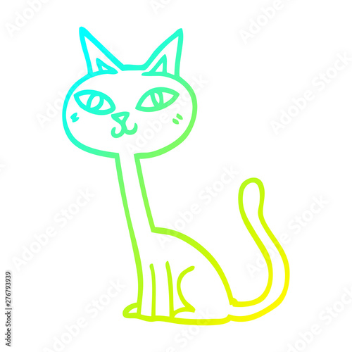 cold gradient line drawing cartoon cat
