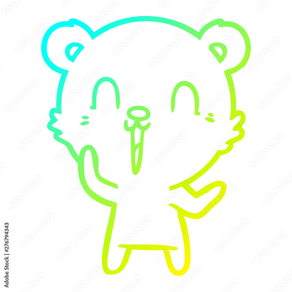 Fototapeta premium cold gradient line drawing happy cartoon bear