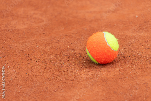 Tennis game background. Training tennis ball on the tennis court