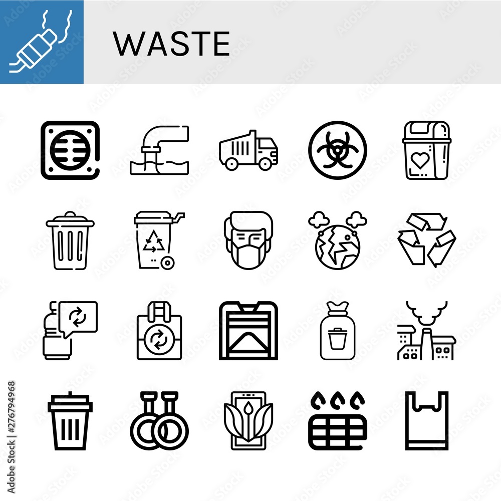 Set of waste icons such as Pollution, Drain, Garbage truck, Biohazard, Bin, Trash, Recycle bin, Recycle, Reuse, Compost, Rubbish, Garbage bin, Rubber, Ecology, Plastic bag , waste Set of waste icons such as Pollution, Drain, Garbage truck, Biohazard, Bin, Trash, Recycle bin, Recycle, Reuse, Compost, Rubbish, Garbage bin, Rubber, Ecology, Plastic bag , waste
