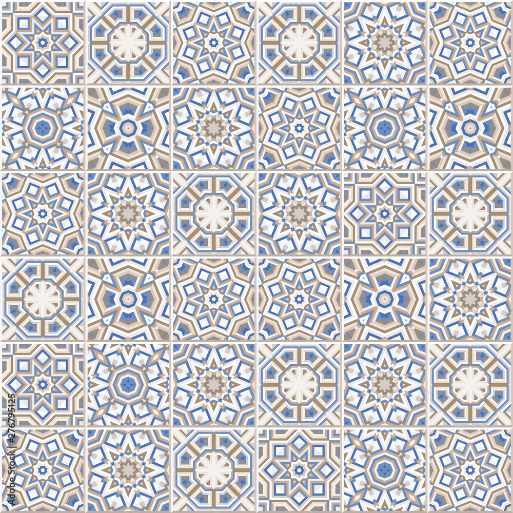 Portuguese floor tiles design, seamless azulejo pattern