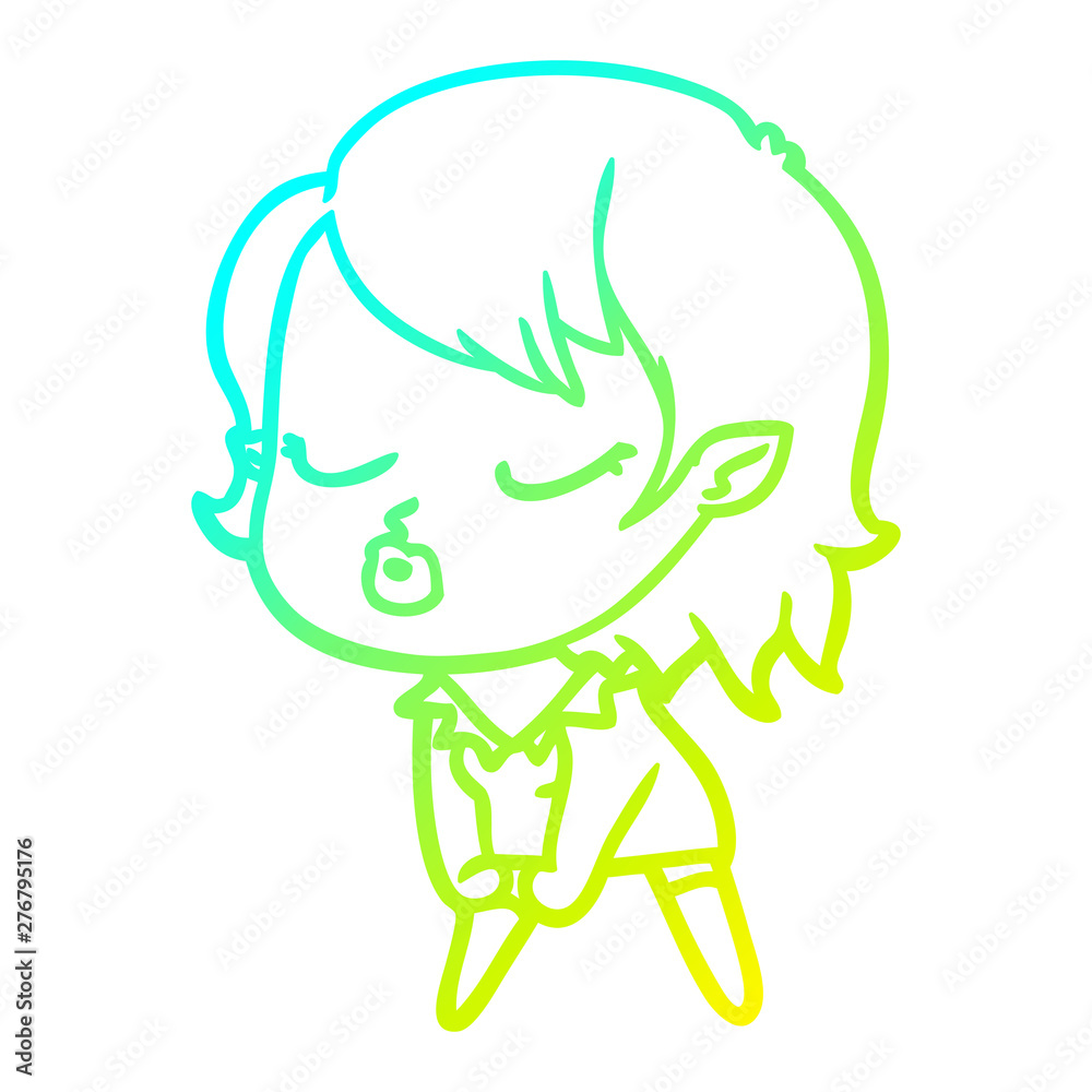 cold gradient line drawing cute cartoon vampire girl