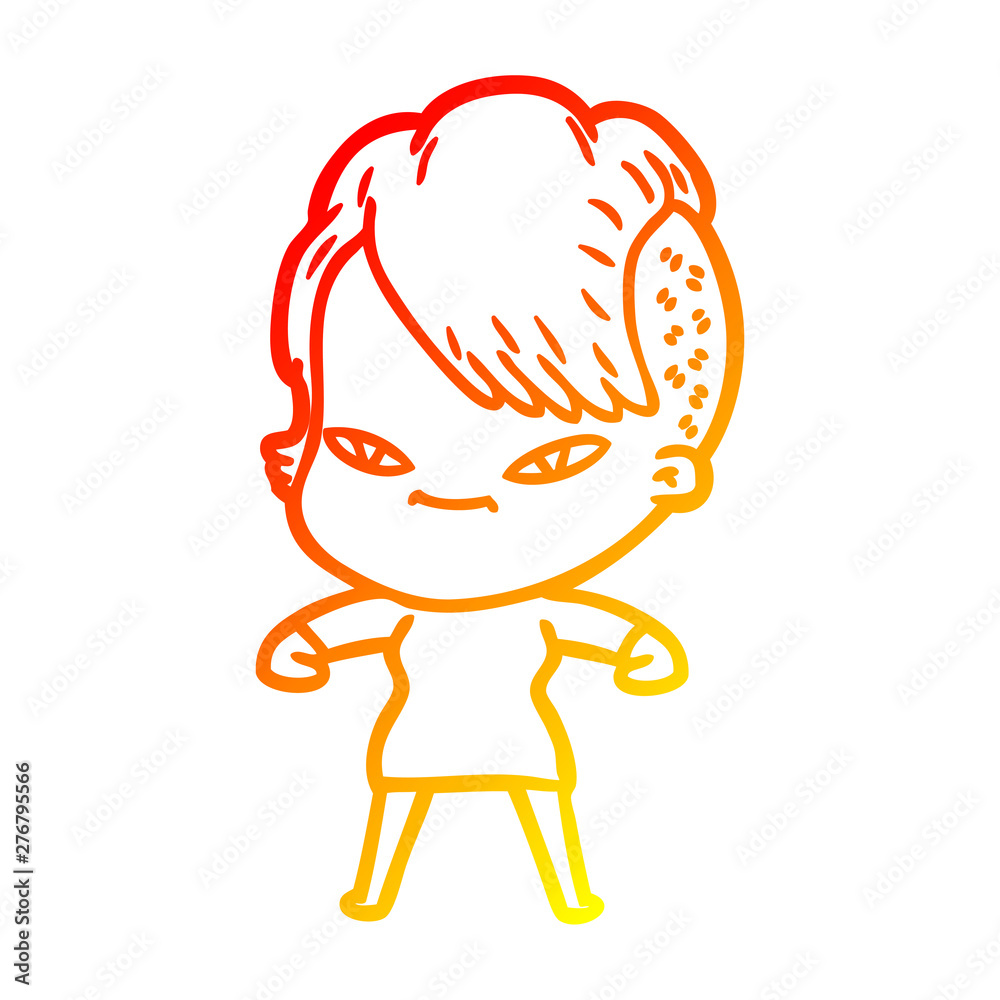 warm gradient line drawing cute cartoon girl with hipster haircut warm gradient line drawing cute cartoon girl with hipster haircut