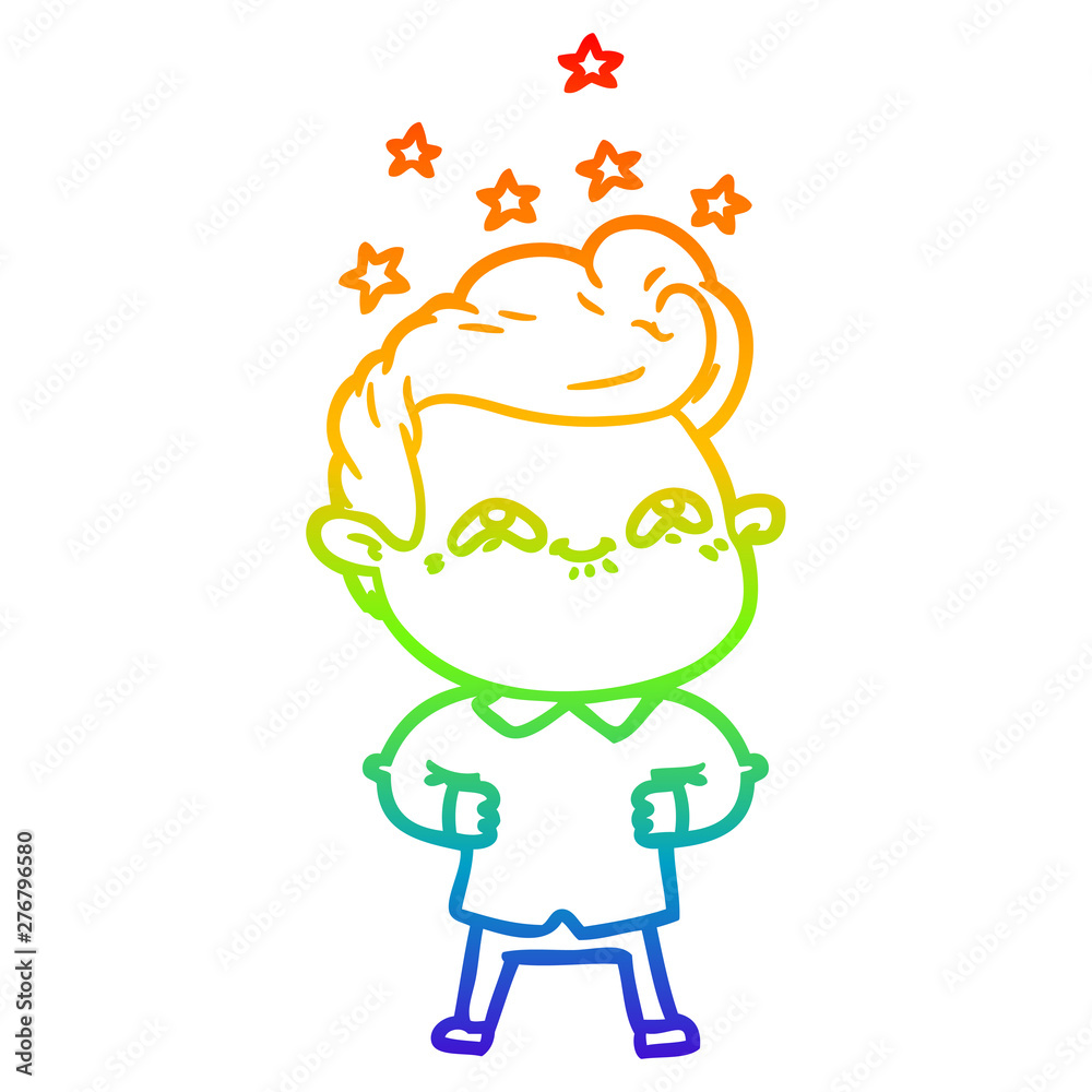 rainbow gradient line drawing cartoon excited man