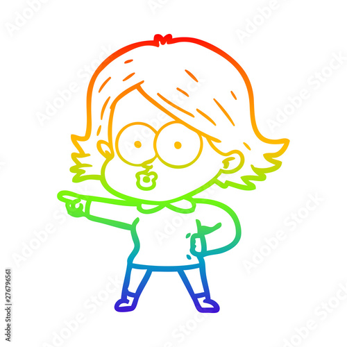 rainbow gradient line drawing cartoon girl pouting