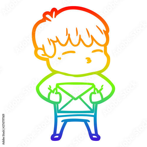 rainbow gradient line drawing cartoon curious boy