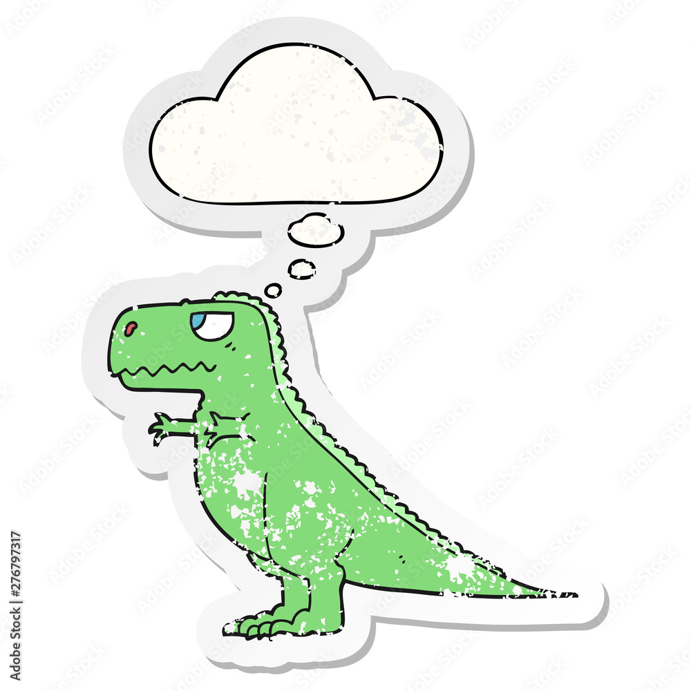 cartoon dinosaur and thought bubble as a distressed worn sticker cartoon dinosaur and thought bubble as a distressed worn sticker
