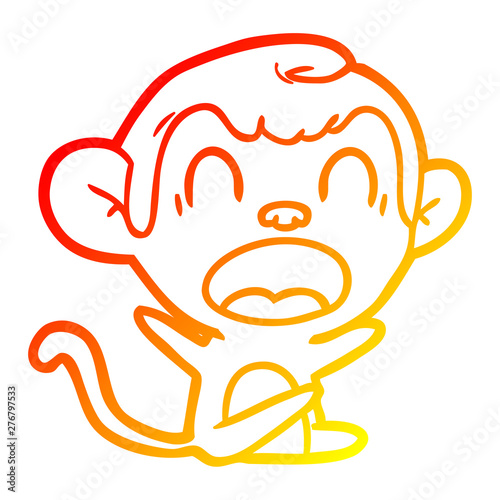 warm gradient line drawing shouting cartoon monkey