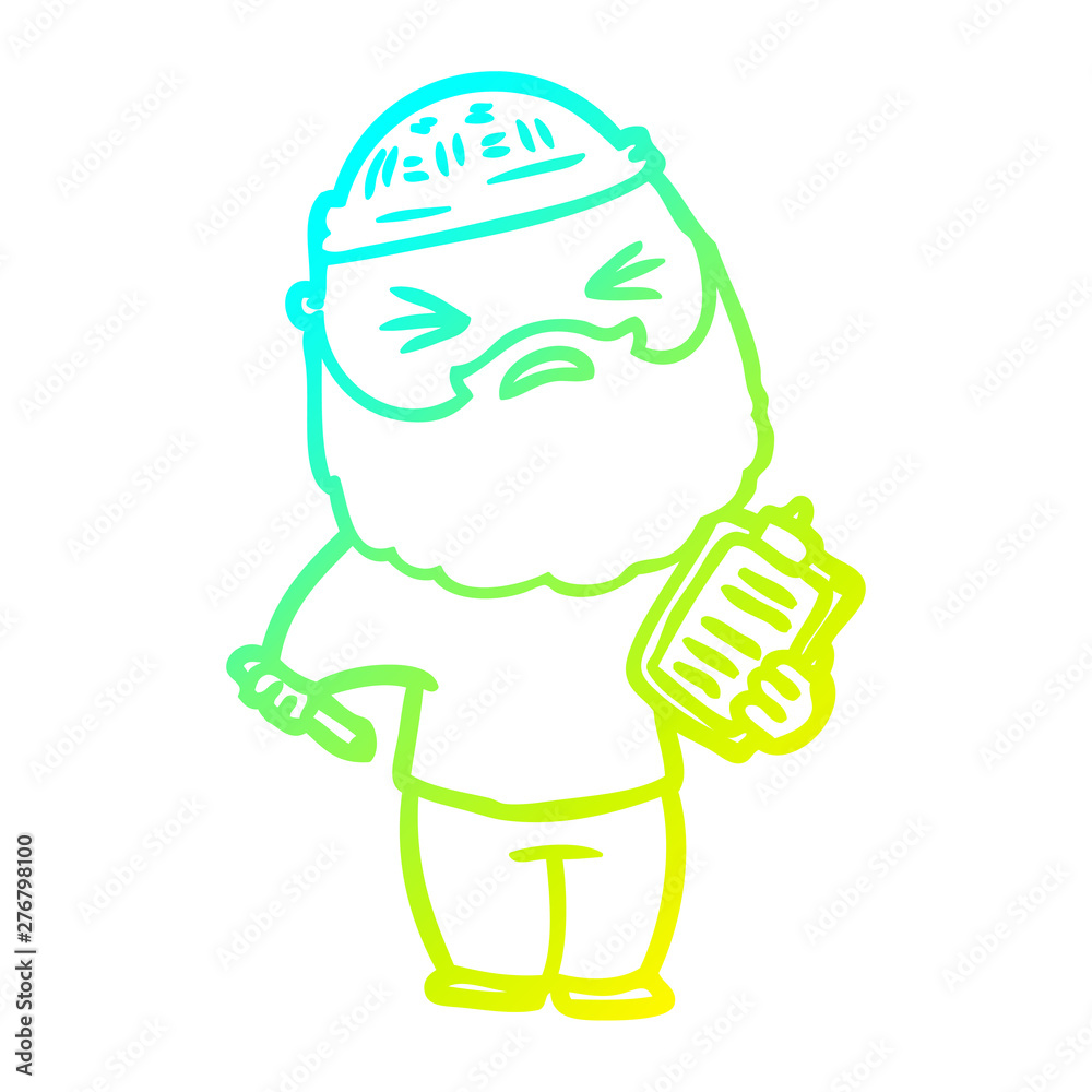 cold gradient line drawing cartoon man with beard