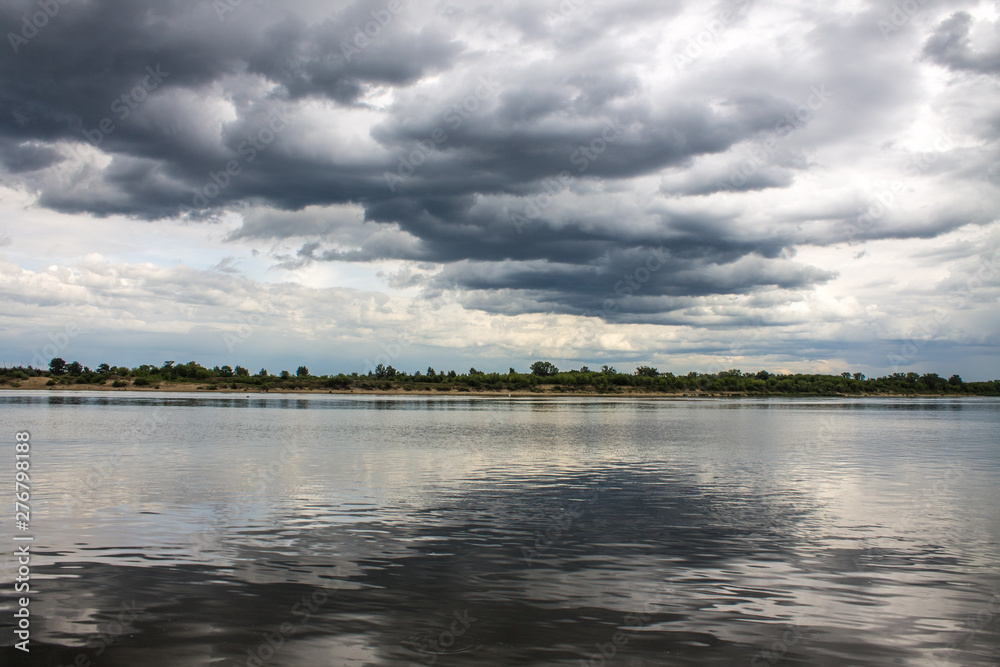 The river Oka to Murom, Russia overcast rainy summer day The river Oka to Murom, Russia overcast rainy summer day
