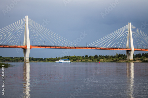 A large cable-stayed bridge over the Oka river in Murom, Russia