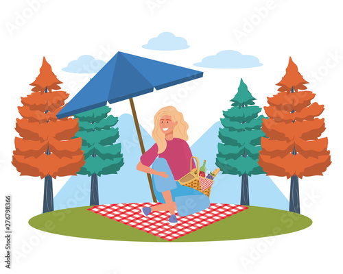 Woman cartoon having picnic design