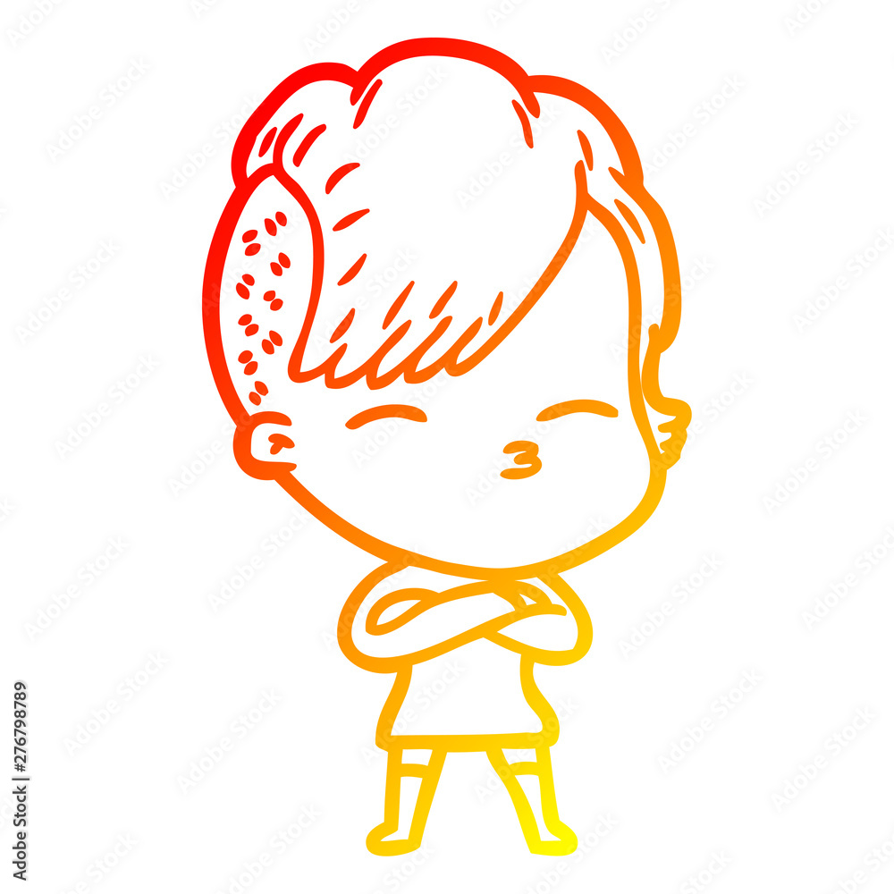 warm gradient line drawing cartoon squinting girl warm gradient line drawing cartoon squinting girl