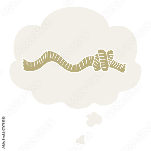 cartoon knotted rope and thought bubble in retro style