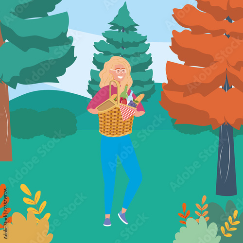 Woman cartoon having picnic design
