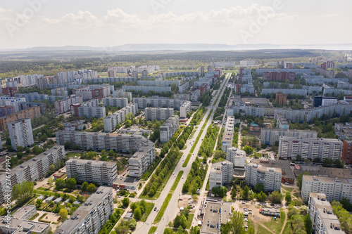 Fototapeta Naklejka Na Ścianę i Meble -  Drone view of Avtostroitelei street in Togliatti city
