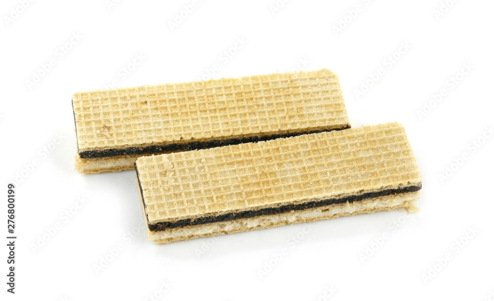 A stack of wafers filled with chocolate isolated on white background. A stack of wafers filled with chocolate isolated on white background.