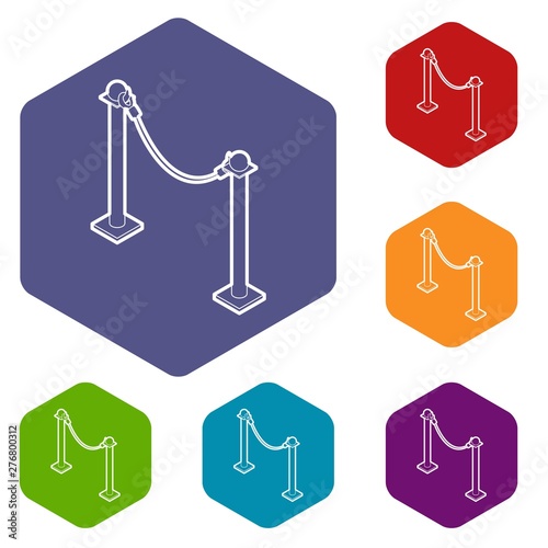 Barrier rope icons vector colorful hexahedron set collection isolated on white