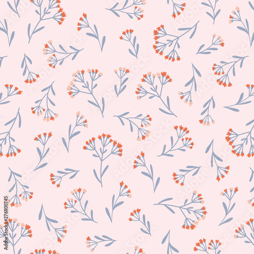 Seamless Floral Pattern in Vector hand drawn style. Ditsy repeated background. Repeated design for organic cosmetics, natural labels or cards.