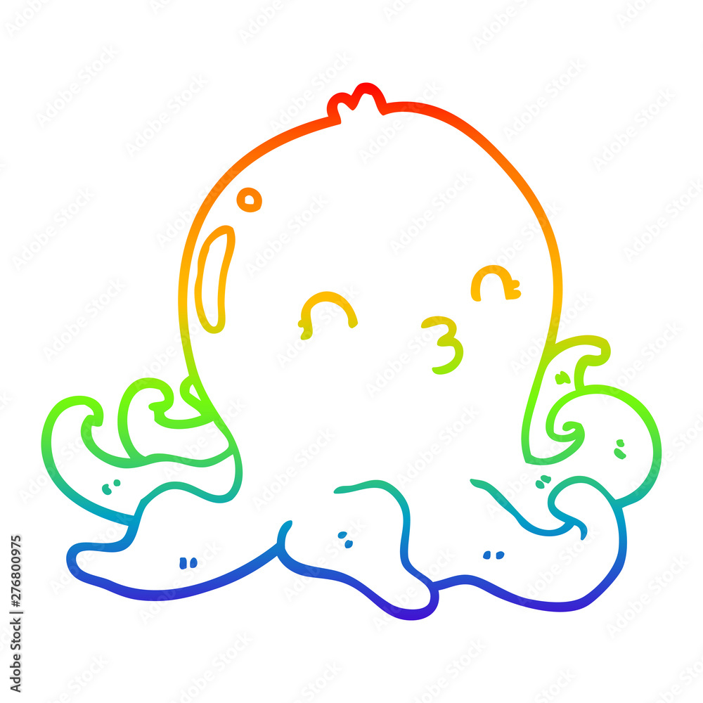 rainbow gradient line drawing cartoon octopus