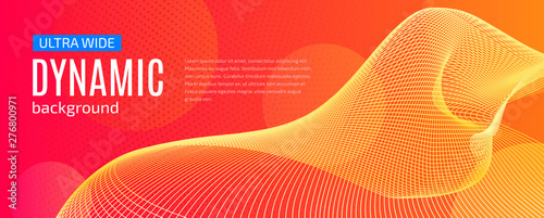 Abstract ultra wide dynamic background. Colorful curved lines on a purple background. Creative trendy backdrop for your website, poster, brochure, presentation. Geometric vector illustration