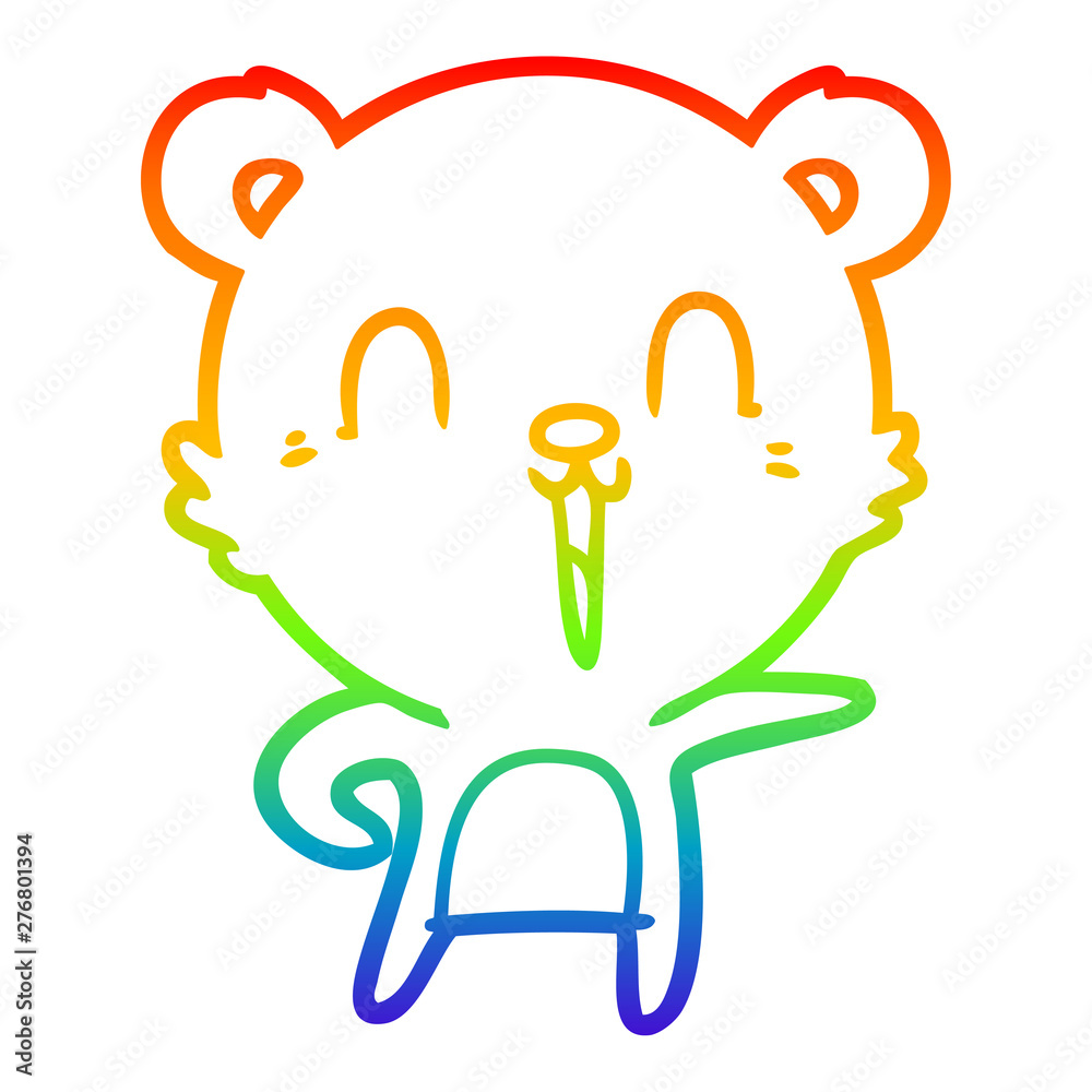 Fototapeta premium rainbow gradient line drawing happy cartoon bear